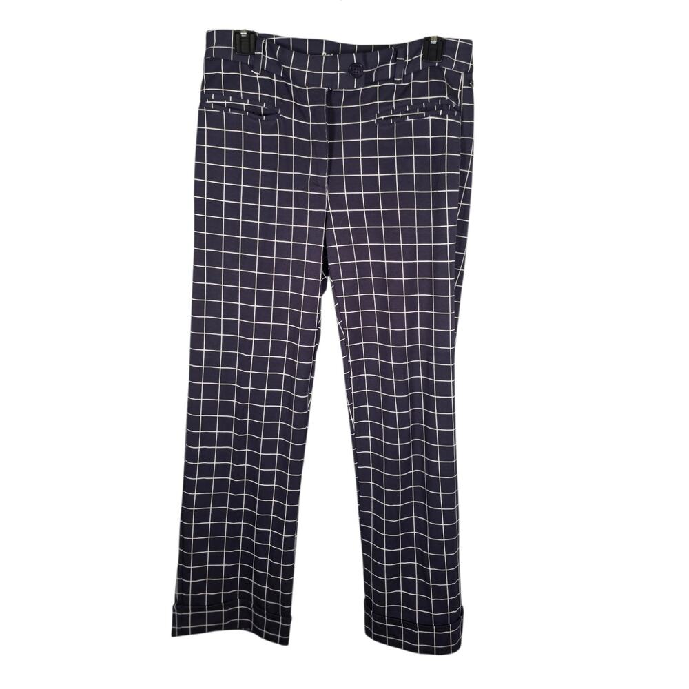 Betabrand Navy Windowpane Crop Dress Pant Yoga Pants Medium